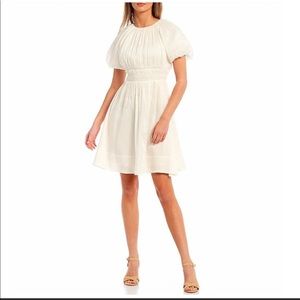 NWT Antonio Melani Rosalie Gathered Puff Sleeve Smocked Waist Dress